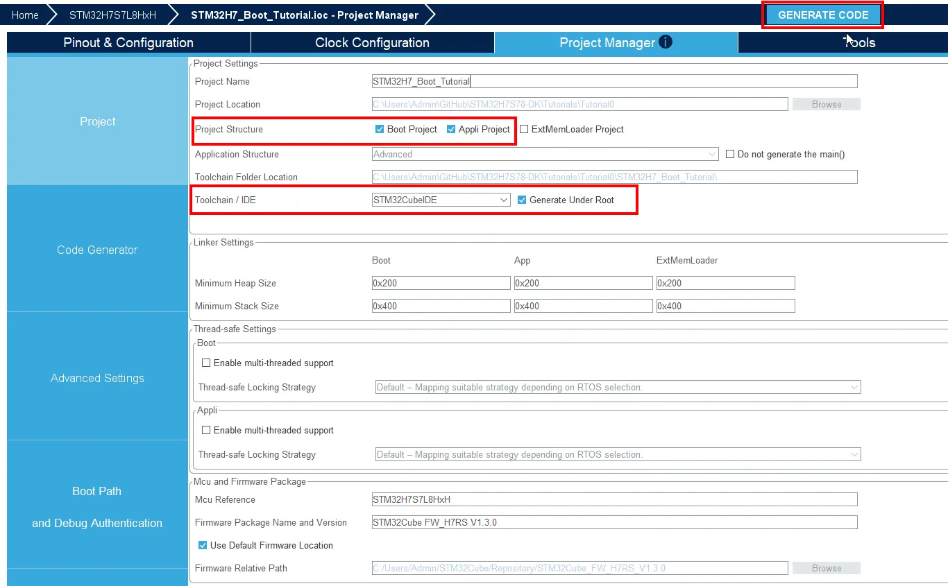 Code Generation in STM32CubeMX
