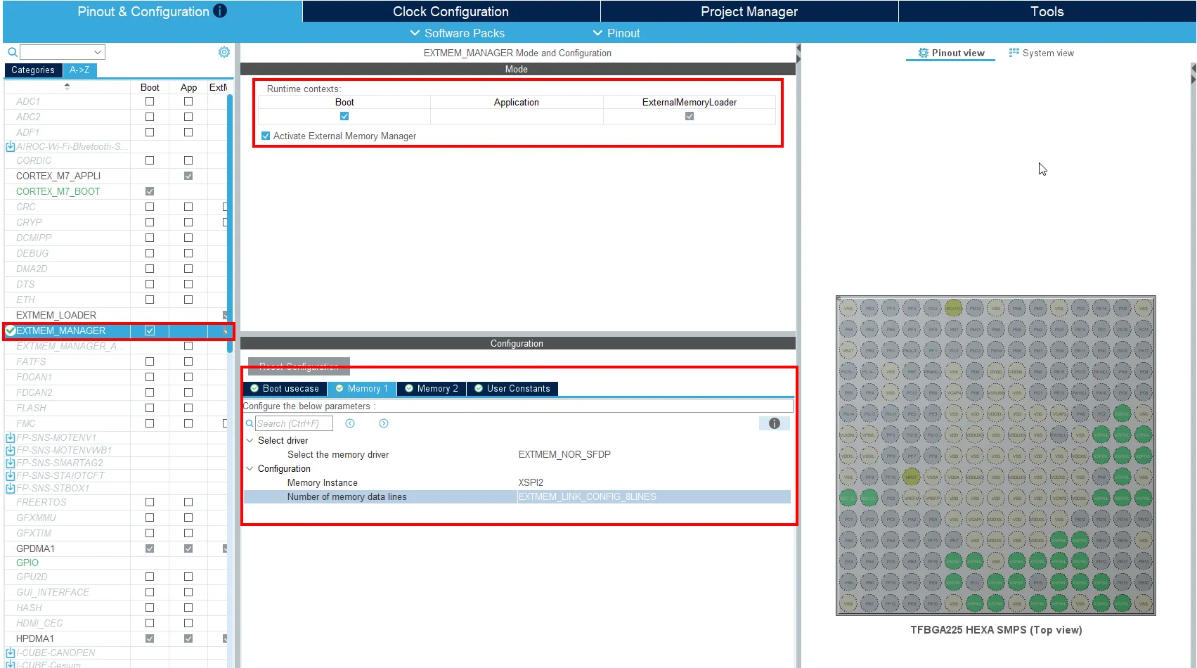Memory 1 Configuration in ExtMem Manager
