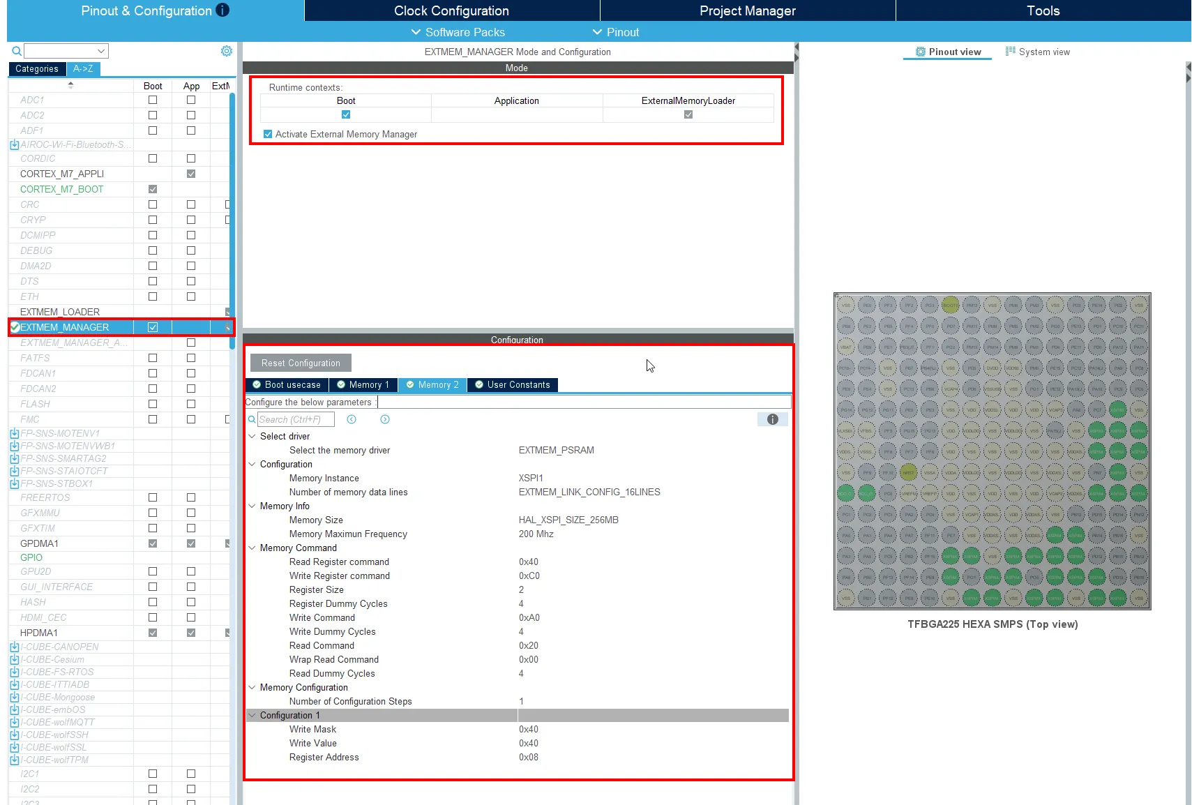 Memory 2 Configuration in ExtMem Manager