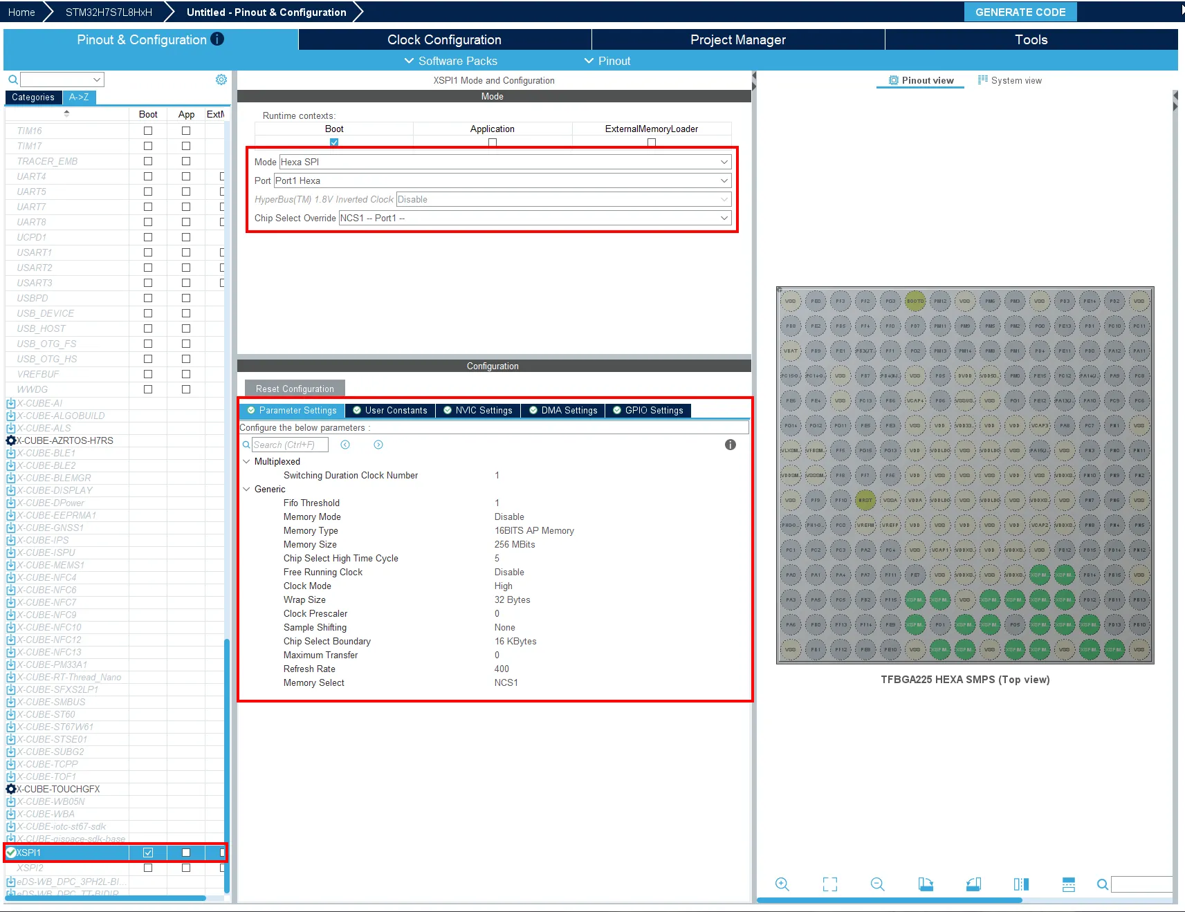 XSPI1 Parameter Configuration in STM32CubeMX