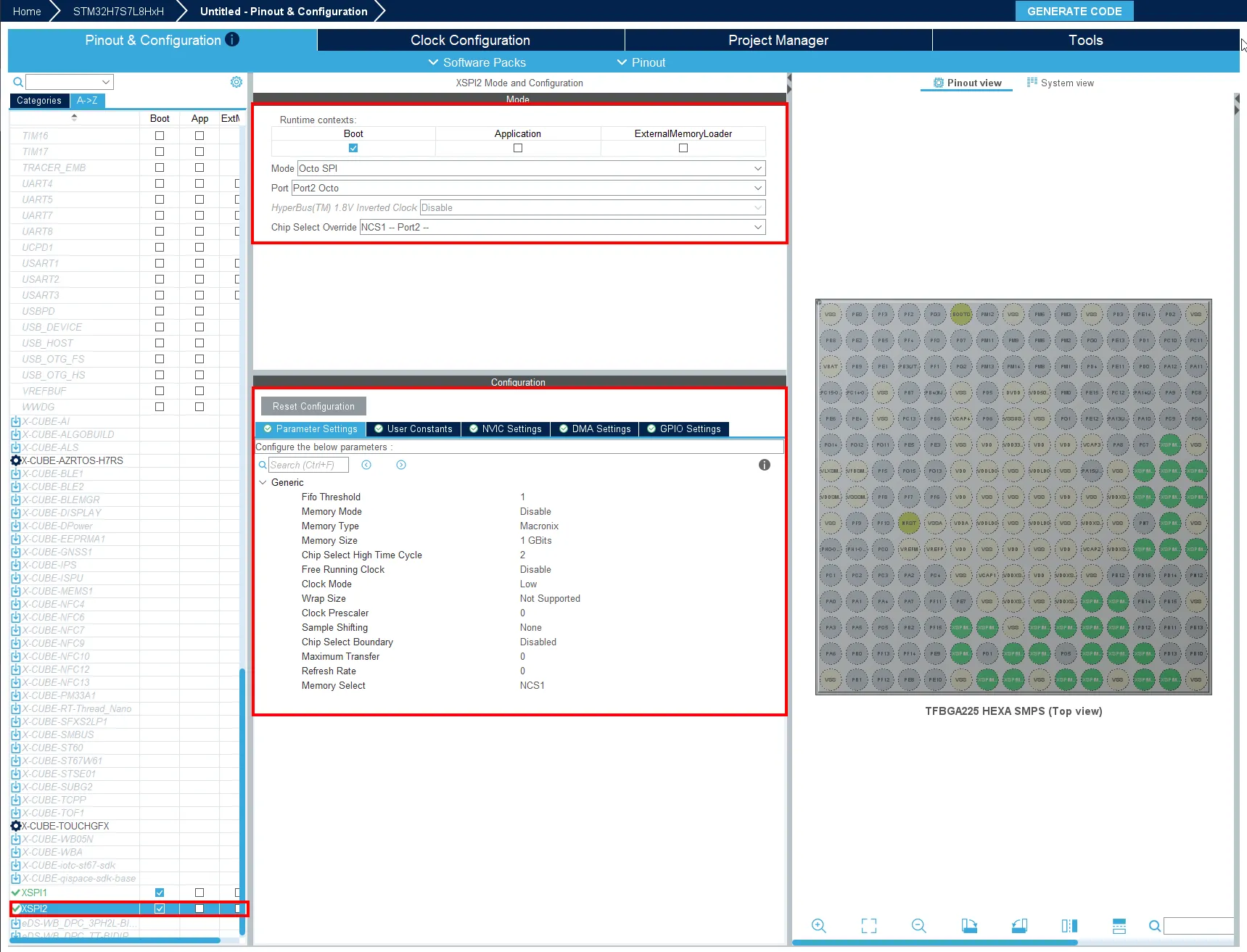 XSPI2 Parameter Configuration in STM32CubeMX